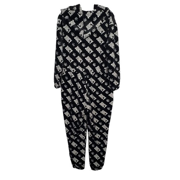 Juicy Couture Size L Jumpsuit Hoodie Velour Jogger Zip Up Pockets Logo Print Y2K - Picture 2 of 15